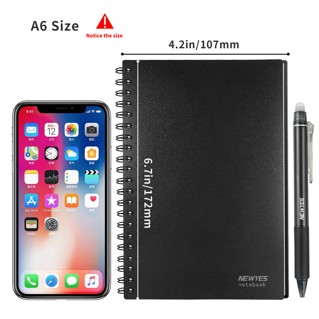 

A6 Reusable Erasable Notebook black notebook Microwave Wave Cloud Erase Notepad Note Pad Lined With Pen save paper