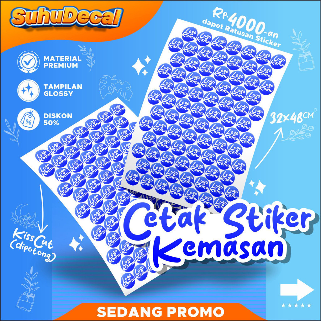 

Cetak Sticker Custom Chromo A3+ Gratis Cutting | Stiker Label Kemasan | Sticker Logo custom makanan minuman dll