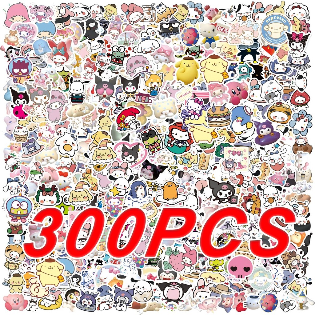 

103/200/300Pcs Kawaii Sanrio Kuromi Stickers Hello Kitty Melody Laptop Phone Scrapbook Waterproof Cartoon Cute Sticker Decals