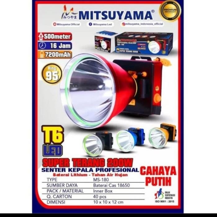 Senter Kepala Mitsuyama 200Watt MS180P Super Terang LED Putih