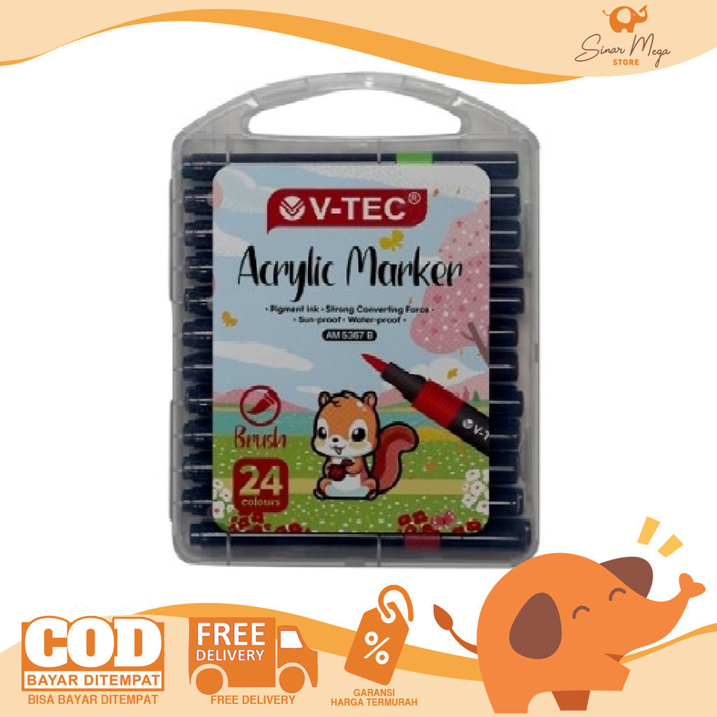 

V-TEC Acrylic Marker 24 Color AM 5367 B Trigonal Spidol Brush Pen Akrilik Warna Murah
