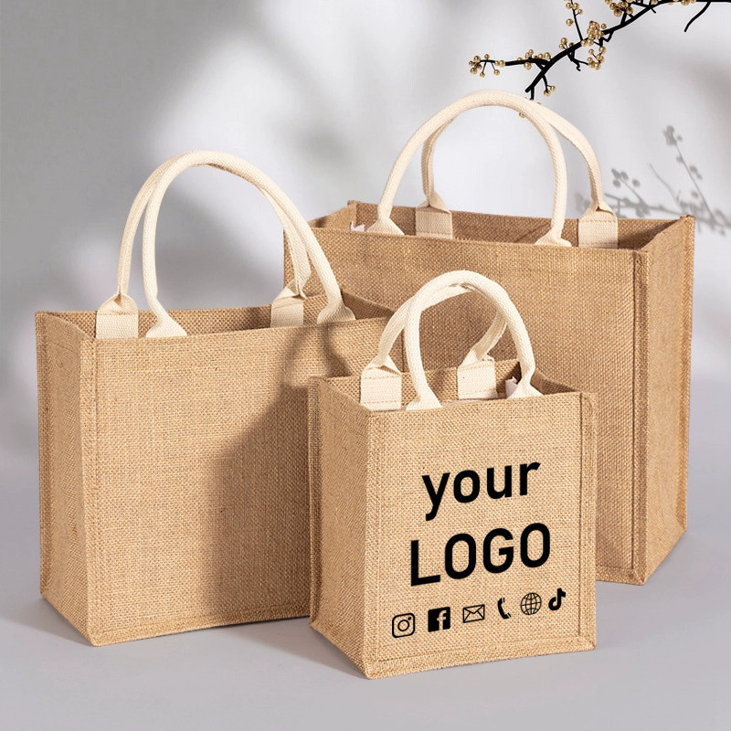 

10pcs Custom Logo Shopping Tote Bags Eco Friendly Store Event Promotion Gift Bags Linen Women DIY Canvas Bags Bags Printed Logo