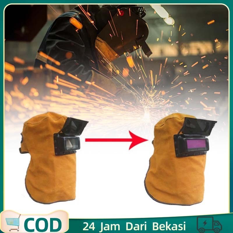 Leather Welding Mask Kedok Las Otomatis Topeng Las Kulit Topeng Las Listrik Full Wajah Breathable Ka