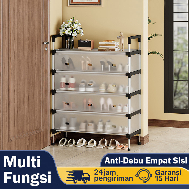 (Terlaris) Homestorage Rak Sepatu Tertutup Anti Debu Rak Gantungan Baju Rak Sepatu Multifungsi Tahan