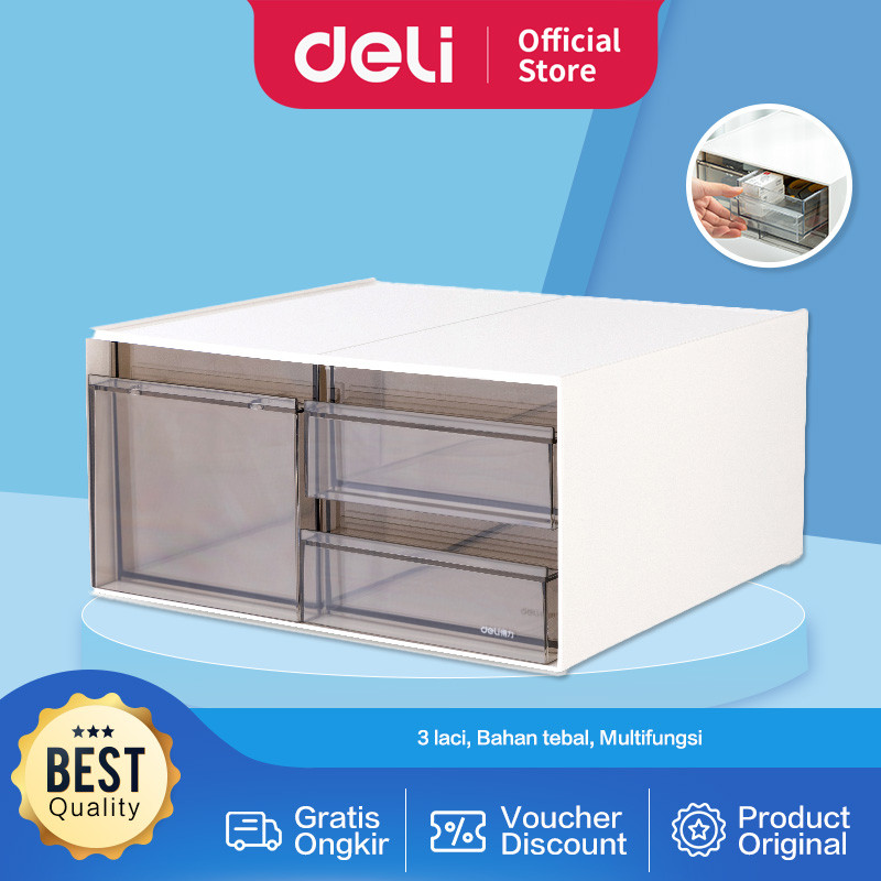 

Deli Rak Kotak Laci / Tempat Make Up Alat Tulis / Desk Organizer 3 Drawer 25 cm PK112