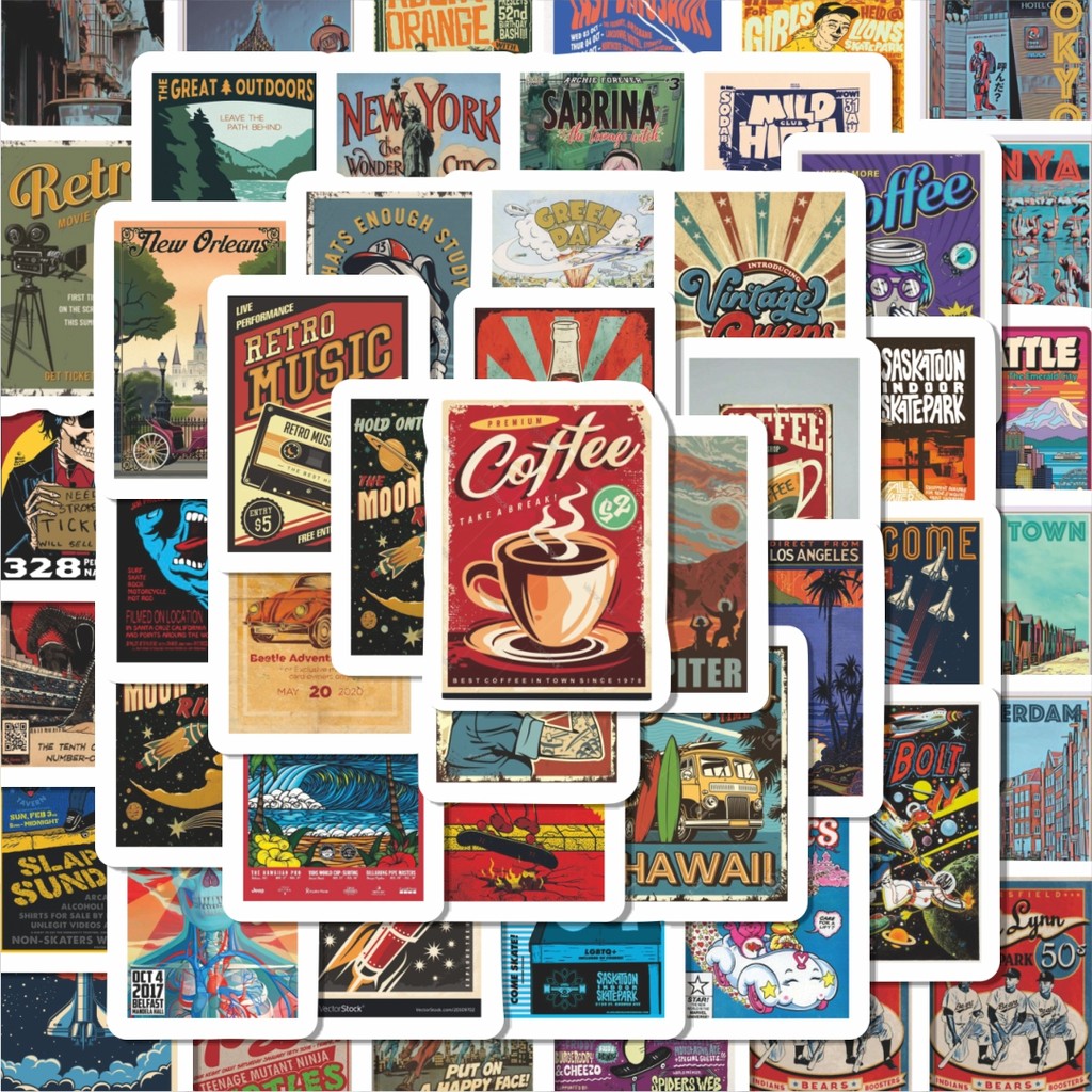 

100PCS Lucu Stiker Poster Dinding Retro Stiker Aesthetic Stiker Anti Air Stikers Berperekat Waterproof sticker decal buat Motor Helm Buku Journal Koper Casing HP Laptop Botol Minum Hadiah anak