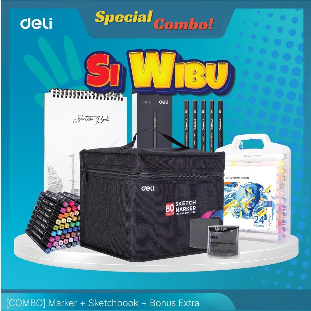 

Deli Combo Si WIBU Sketch Marker/Acrylic Marker + Skecth Marker + Penghapus bisa dibentuk + Nusign Pensils + Rautan Alat Kertas Pencils Sketchbook