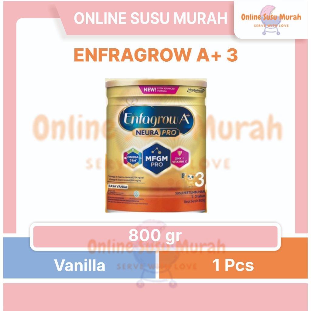 

ENFAGROW A+3 VANILA 800 GR KEMASAN BARU 800GR TAHAP 3 1 - 3 TAHUN SSKD