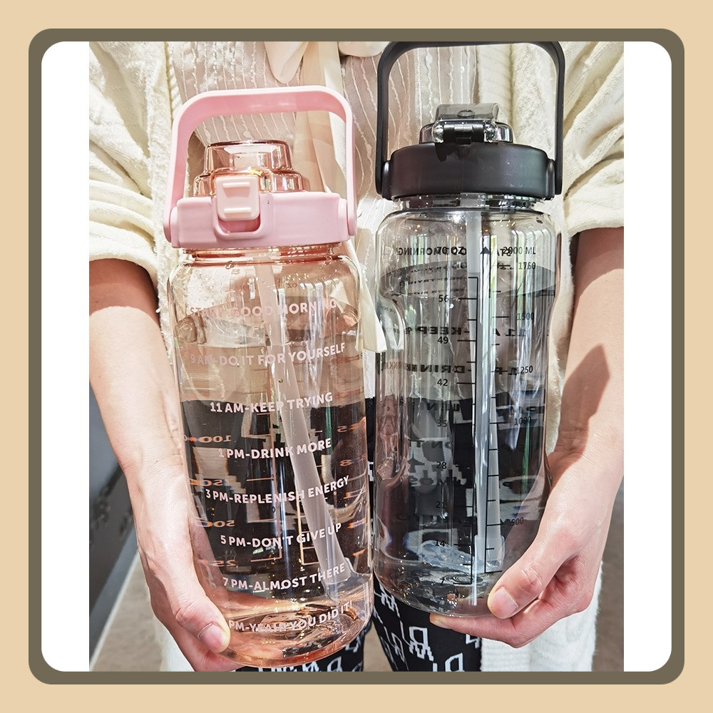 Botol minum Jumbo 2 LITER Motivasi Penanda waktu Tritan Quifit Handle BENING 2000ML
