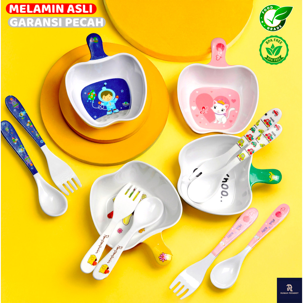 Set Alat Makan Anak Bayi Melamin 3in1 Mangkuk Sendok Garpu Melamin SNI