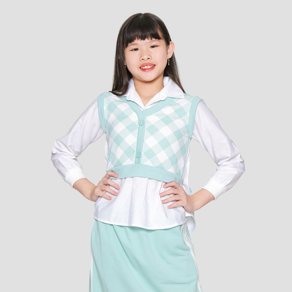 Nevada Knit Checked Button Kemeja Anak Perempuan 121763138