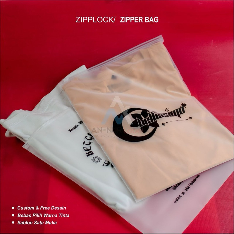 Ziplock Custom Plastik Packing Baju ( Paket 50Pcs ) Zipper Bag Custom Sablon Plastik Custom Tebal 20