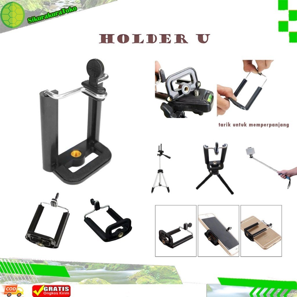 (Skr) Holder U Size M Tebal 2 posisi lubang baut Untuk Hp Tripod Gorillapod gorilla gorila spider po