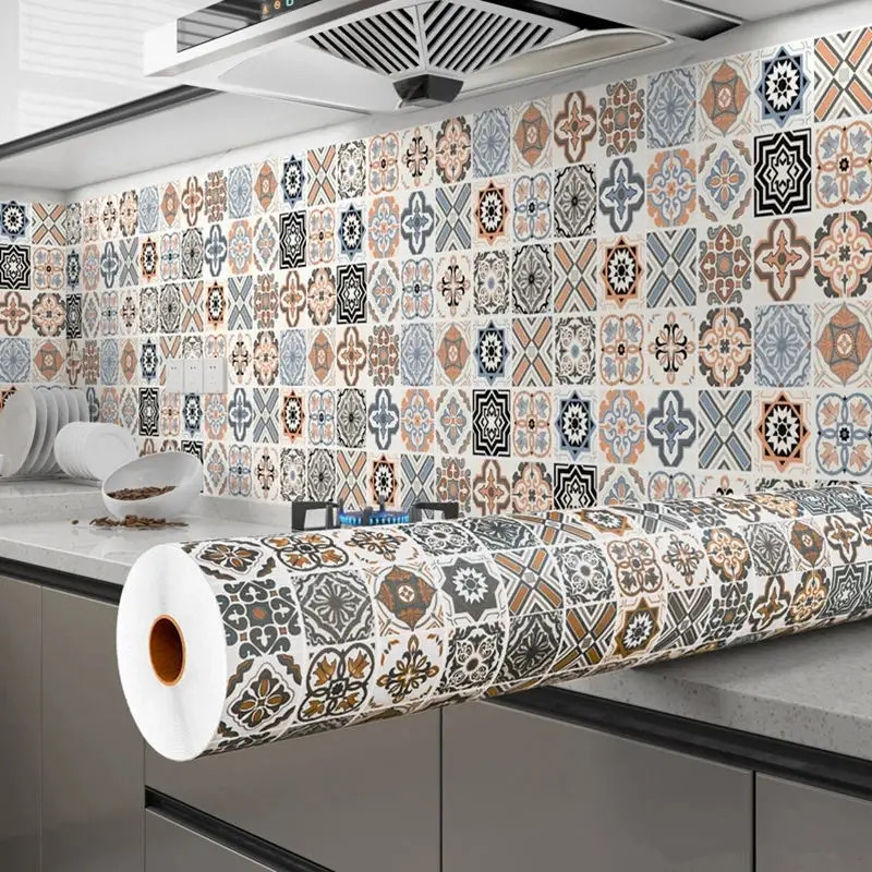 

Tile 3D Waterproof Cabinet Wallpaper Home Decor Furniture Vinyl Wall Self Adhesive PVC Wallpaper Kitchen Cabinet Door Sticker