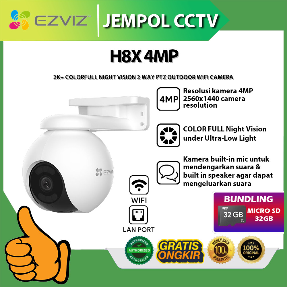 EZVIZ H8X 4MP 2K+ COLORFULL NIGHT VISION 2 WAY PTZ OUTDOOR WIFI CAMERA FREE MICRO SD 32GB