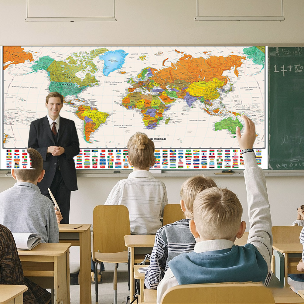 

Unframed Wall World Map 150x100cm Painting Art Vintage Poster Non-woven Fabric Children Educational Supplies Bedroom Decor