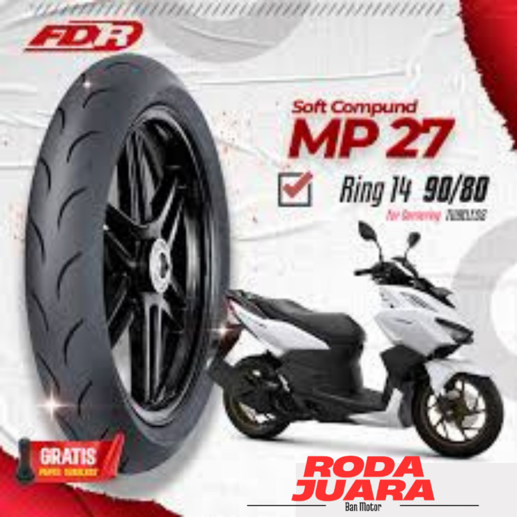BAN FDR RING 14 90/80 SPORT MP 27  SATUAN/SEPASANG BAN TUBELES MOTOR MATIC