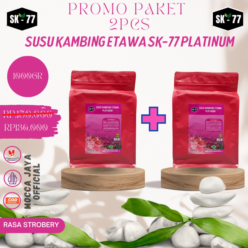 

PKAET HEMAT 2PCS SUSU KAMBING ETAWA SK--77 PLATINUM RASA STROBERI KEMASAN 1000GR\500GR\200GR