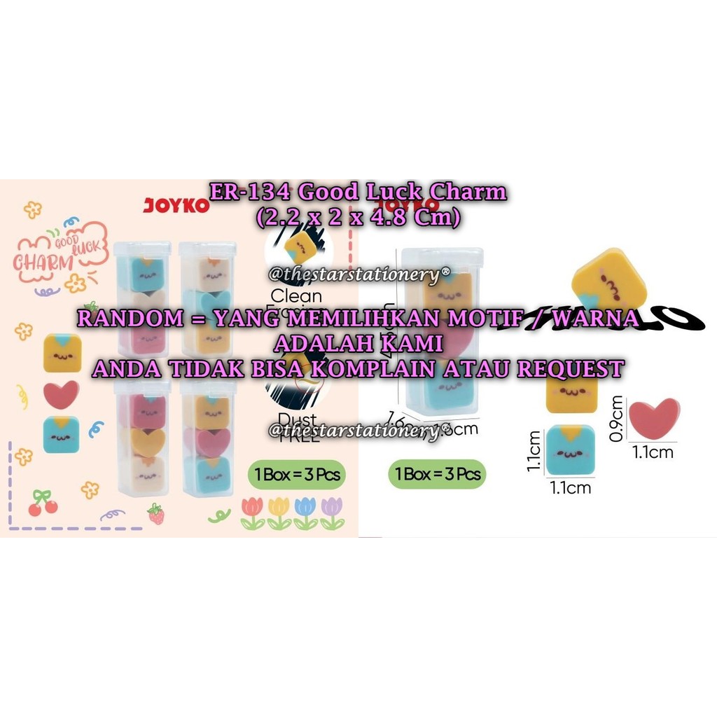 

(1 Biji) GROSIR Penghapus JOYKO ER-134 Good Luck Charm RANDOM / Eraser Joyko ER-134 (1 Biji)