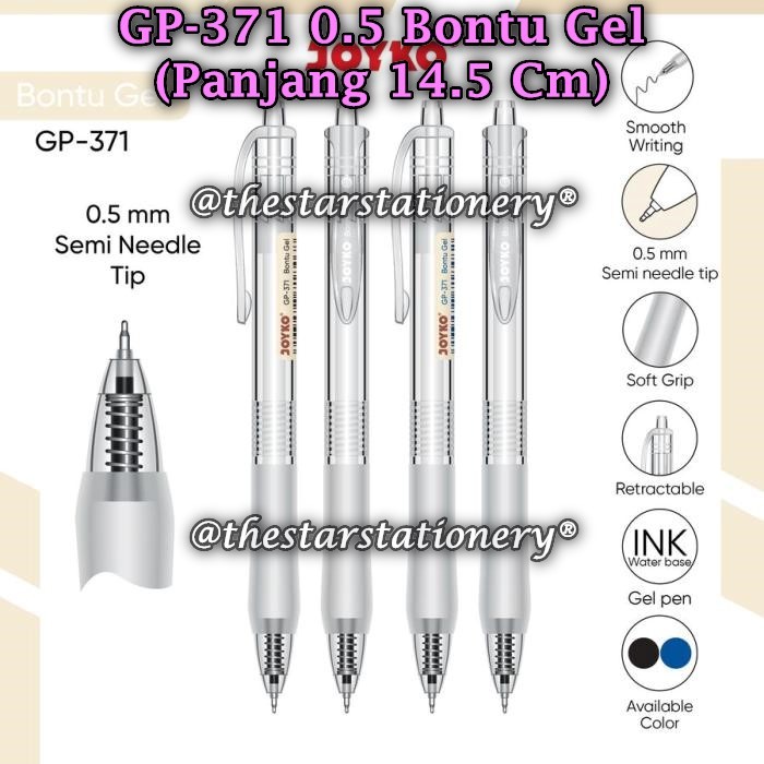 

(1 Pak/12) GROSIR Gelpen JOYKO GP-371 Bontu Gel 0.5 mm Gel Pen Pulpen Pena Joyko GP-371 (Pak/12)