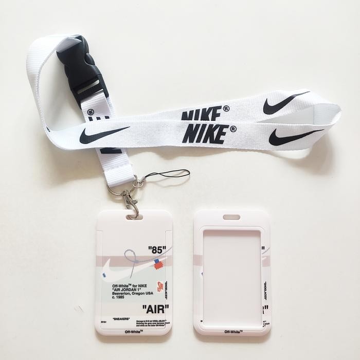 

【YANA-M】BIG SALE !!! ID Card Holder Name Tag Lanyard / Kalung Kartu Black White Nike AJ - Putih