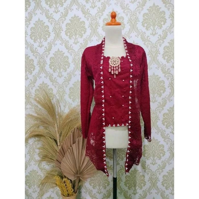 

kebaya bruklat payet kutu panjang - marun, L