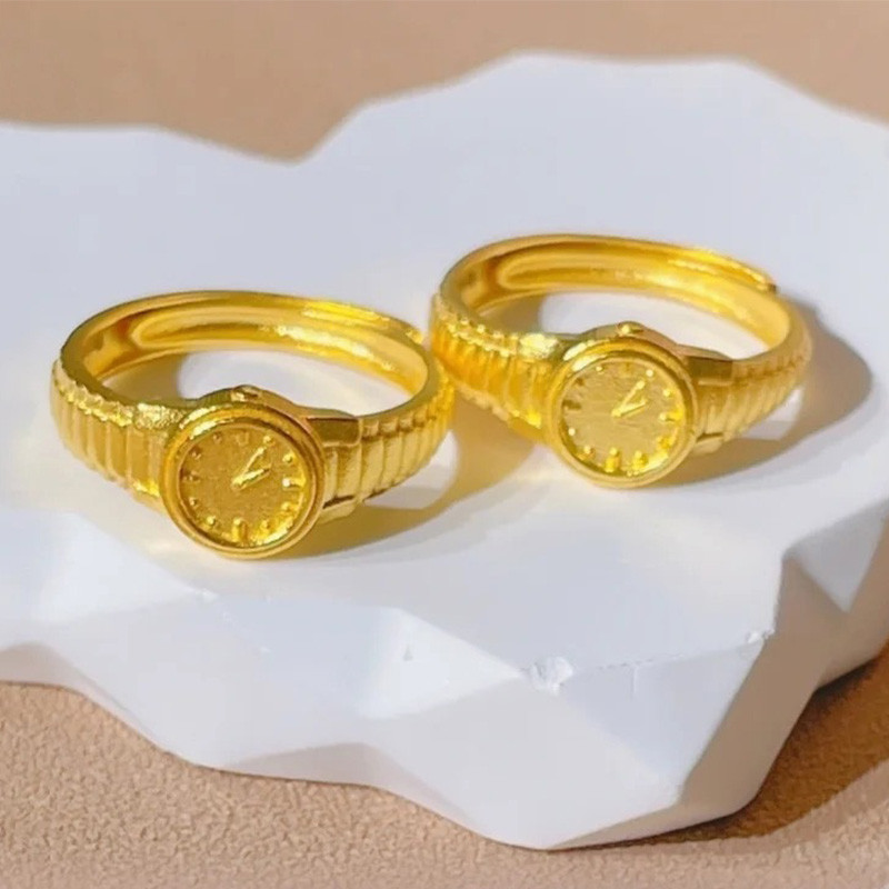 Cincin Kreatif Pria Wanita Jam Tangan Emas Kecil Pembukaan Cincin Gaya Punk Cincin yang Dapat Disesu