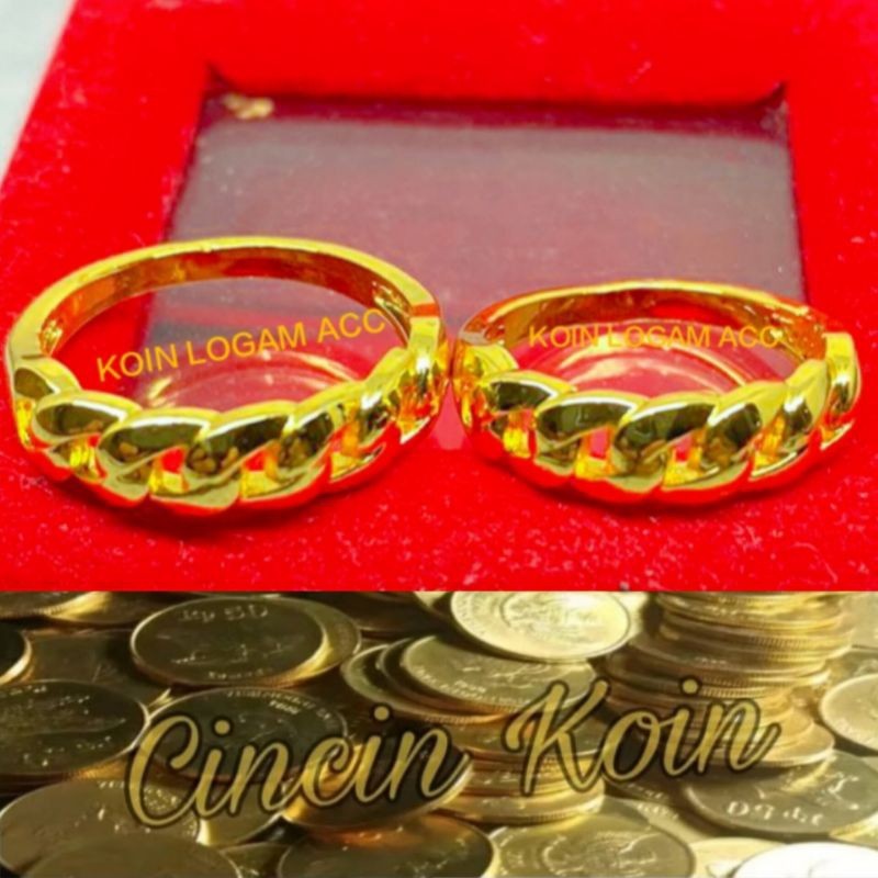 KOIN ASLI Cincin Motiv Rantai unik Terbuat dari bahan koin logam Lapis Emas ANTI KARAT