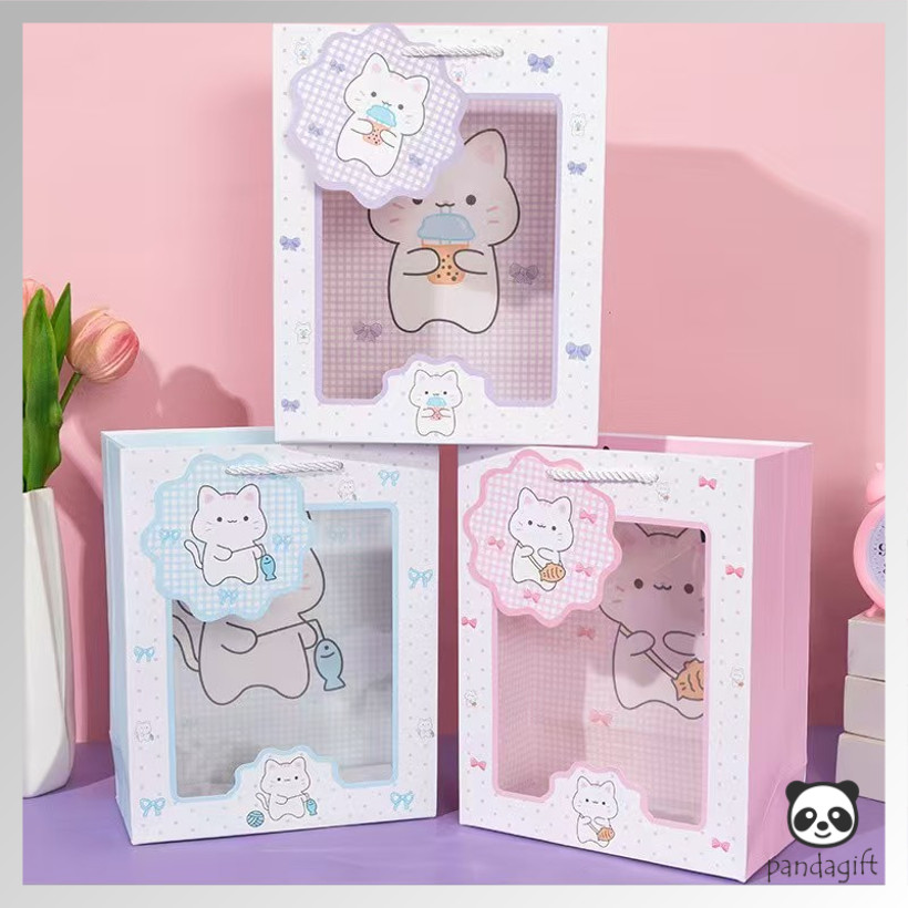 

Paper Bag Gift Cute Kucing / Paperbag Hadiah Motif Kucing Transparan Premium Bening - GG0613
