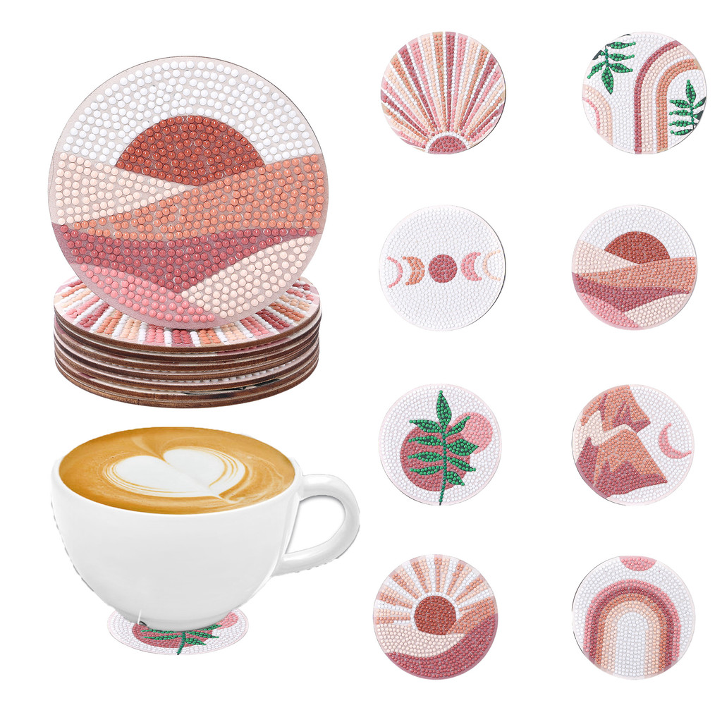 

8 pieces DIY diamond painting art set Man landscape pattern coaster Special shape crystal artificial diamond Mosaic craft