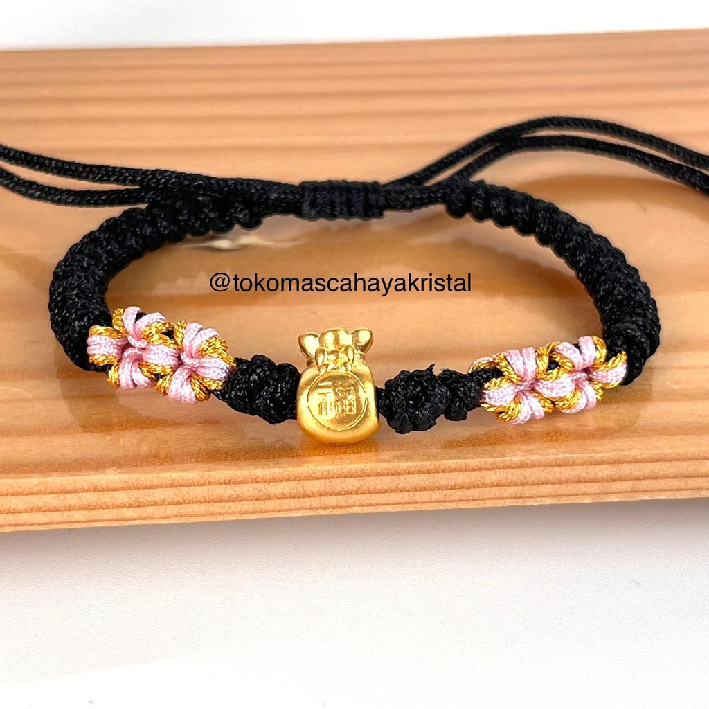 Gelang Tali Emas Charm Money Bag Fu / Kantong Uang 24k HK Hongkong 999% -Gold Bracelet