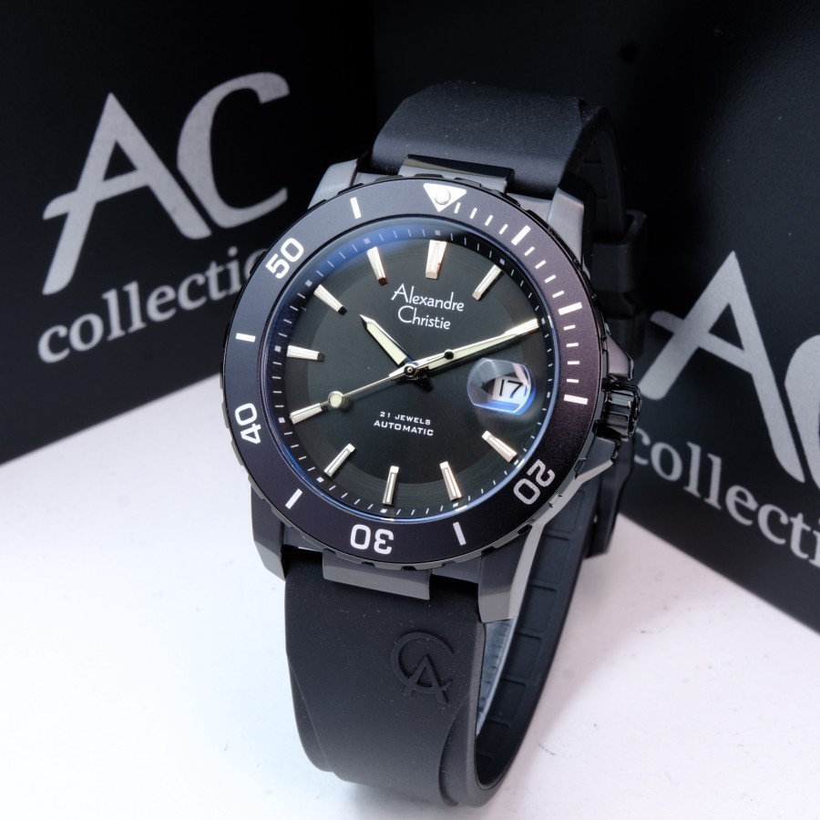 ORIGINAL Jam Tangan Pria Alexandre Christie AC 6141 / AC6141 Garansi 1 Tahun Automatic - Tali Rubber