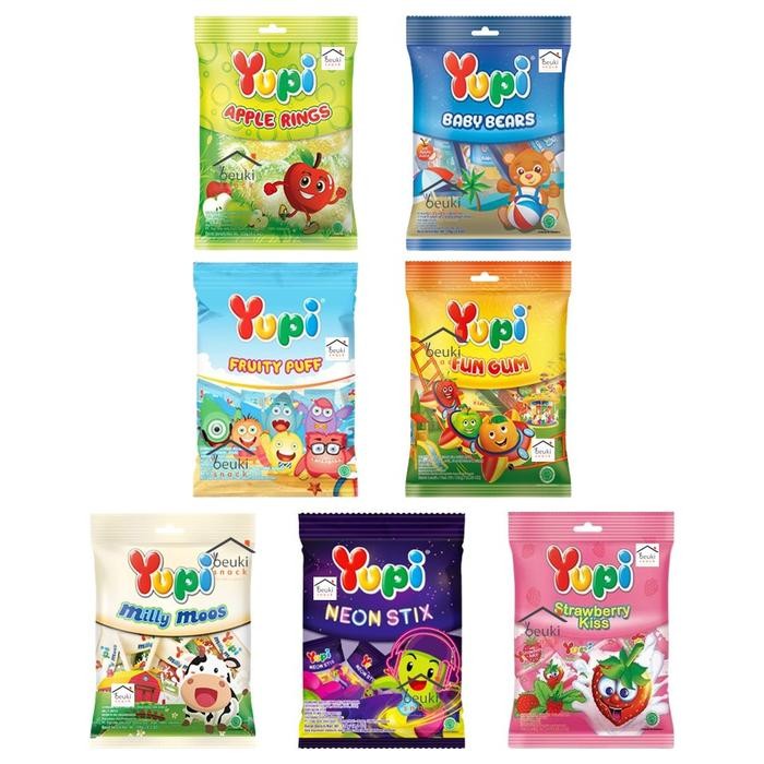 

YUPI HANGING BAG All Variant ~ Permen Yupi Hanging Bag Breakfast Gummy Lunch Neon Stix Iced Cola Baby Bears Strawberry Kiss Love Gummy Milly Moos Fun Gum Mini Burger