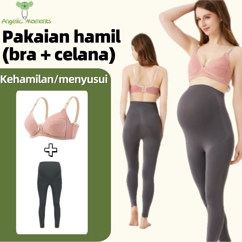 Set Ibu Menyusui Bra One Hand Open +Celana Hamil High Waist Super Nyaman Untuk Ibu Hamil   XY01+3015