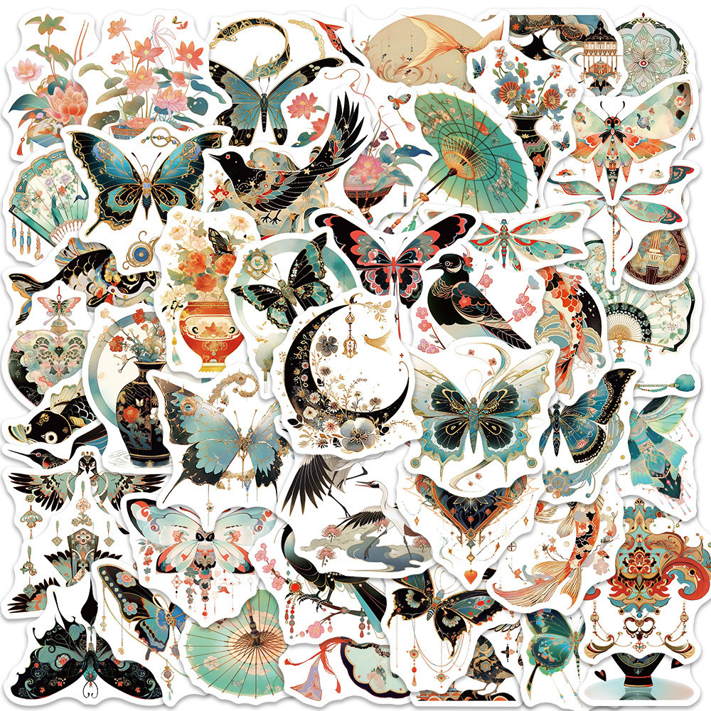 

50pcs Aesthetic Spring Butterfly Stickers For Phone Case Suitcase Guitar Laptop Car Vintage Sticker Pack Scrapbooking Material