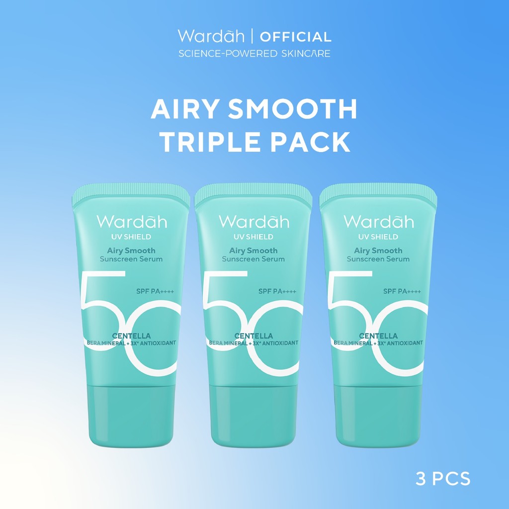 Wardah Sunscreen UV Shield Triple Pack Acne Calming SerumSPF 35 PA+++, Bright-C Hydrating Sunscreen 