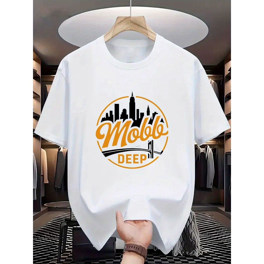 Kemeja Pria Hitam Pola Logo Mobb Deep Kaos Santai