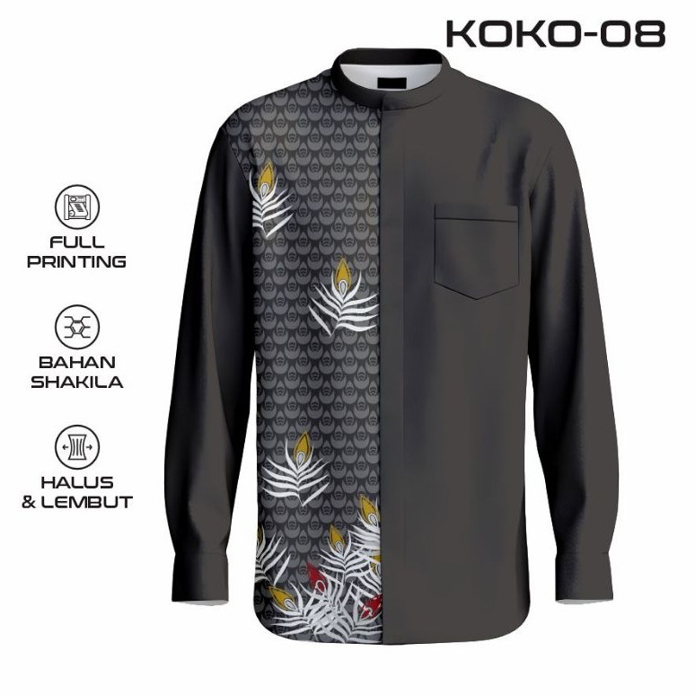 PARXETSHOP  Kemeja Koko Pria Motif Series Ramadhan Mubarak Islamic Batik Bunga Printing Tangan Pende