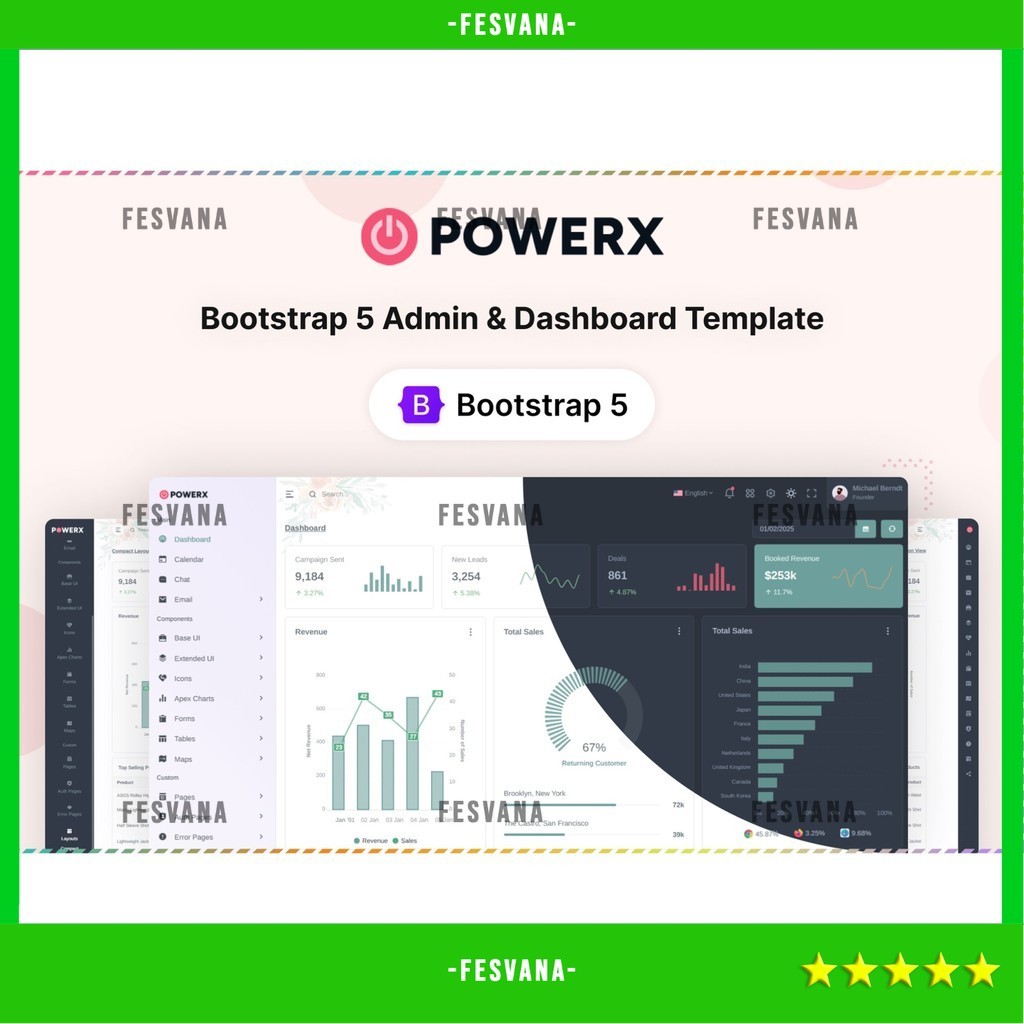 WEB TEMPLATE POWERX - BOOTSTRAP 5 ADMIN & DASHBOARD UI KIT D2389 FESVANA