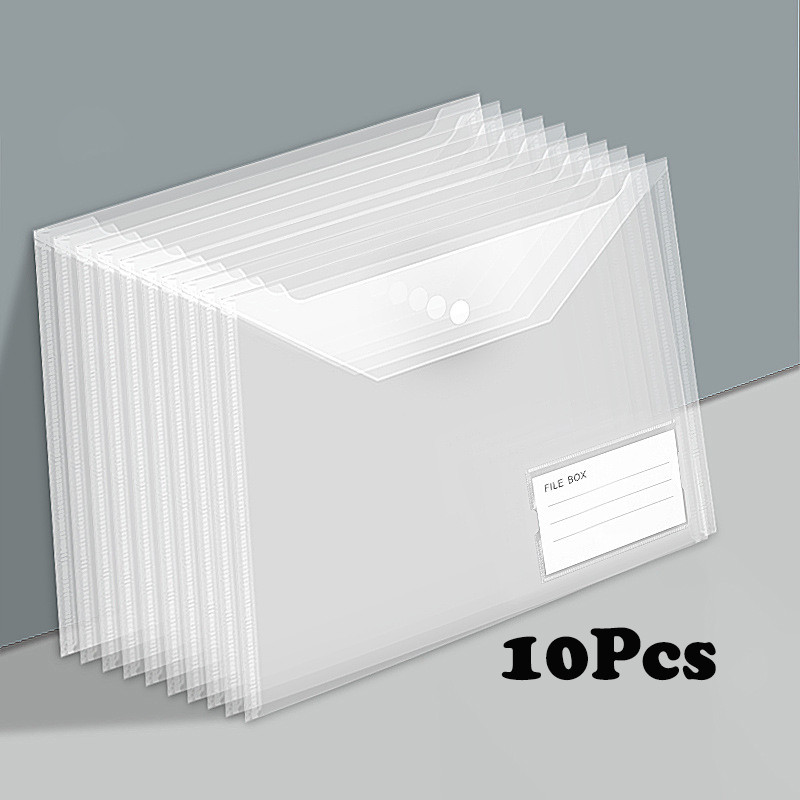 

Mr. Paper Hot Sale A4 White Transparent Snap File Pouch pp Plastic File Office Data Bags Bills Storage File Bags 10Pcs in