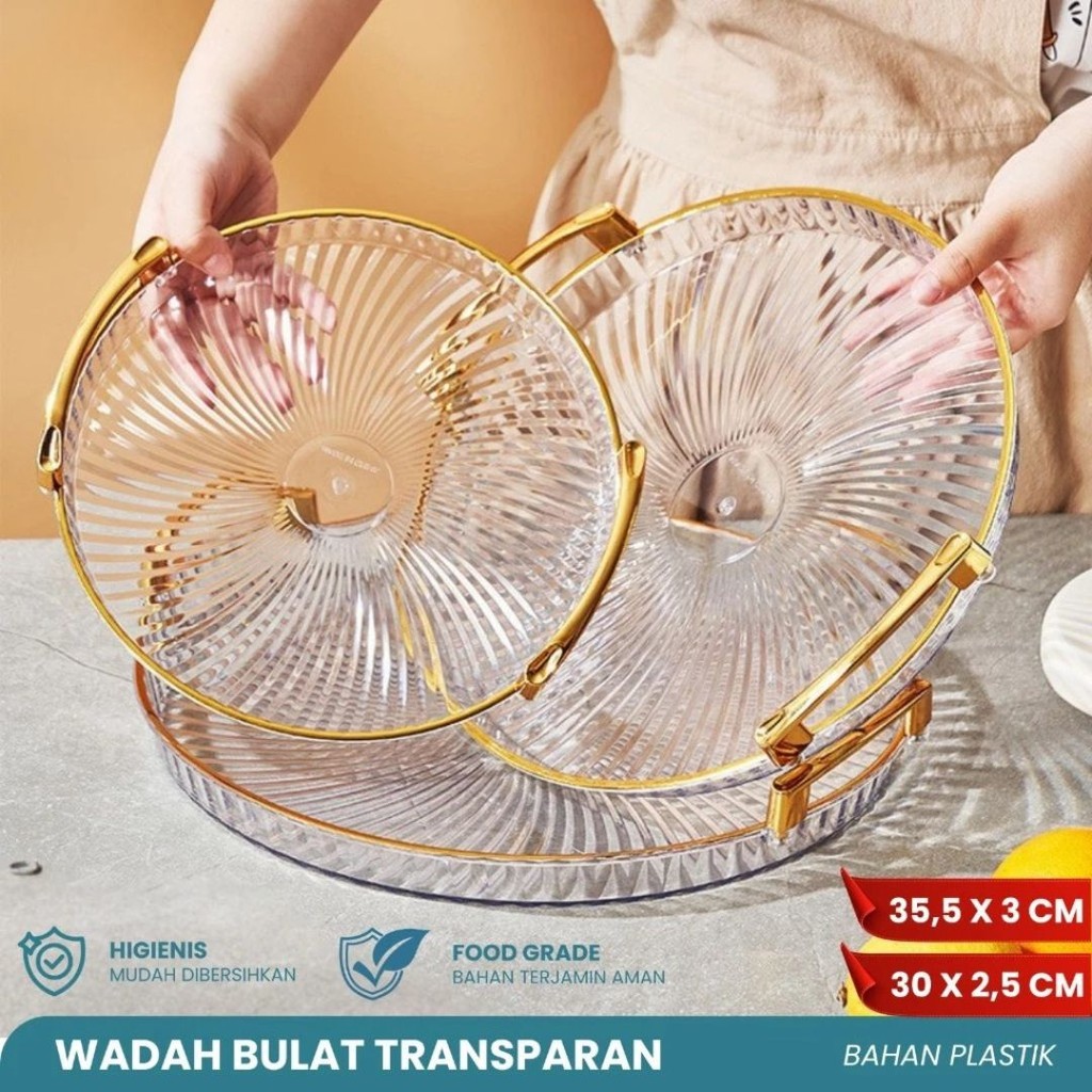 Tray Nampan Makanan Food Tray Transparan Aesthetic Dengan Pegangan Handle Gold