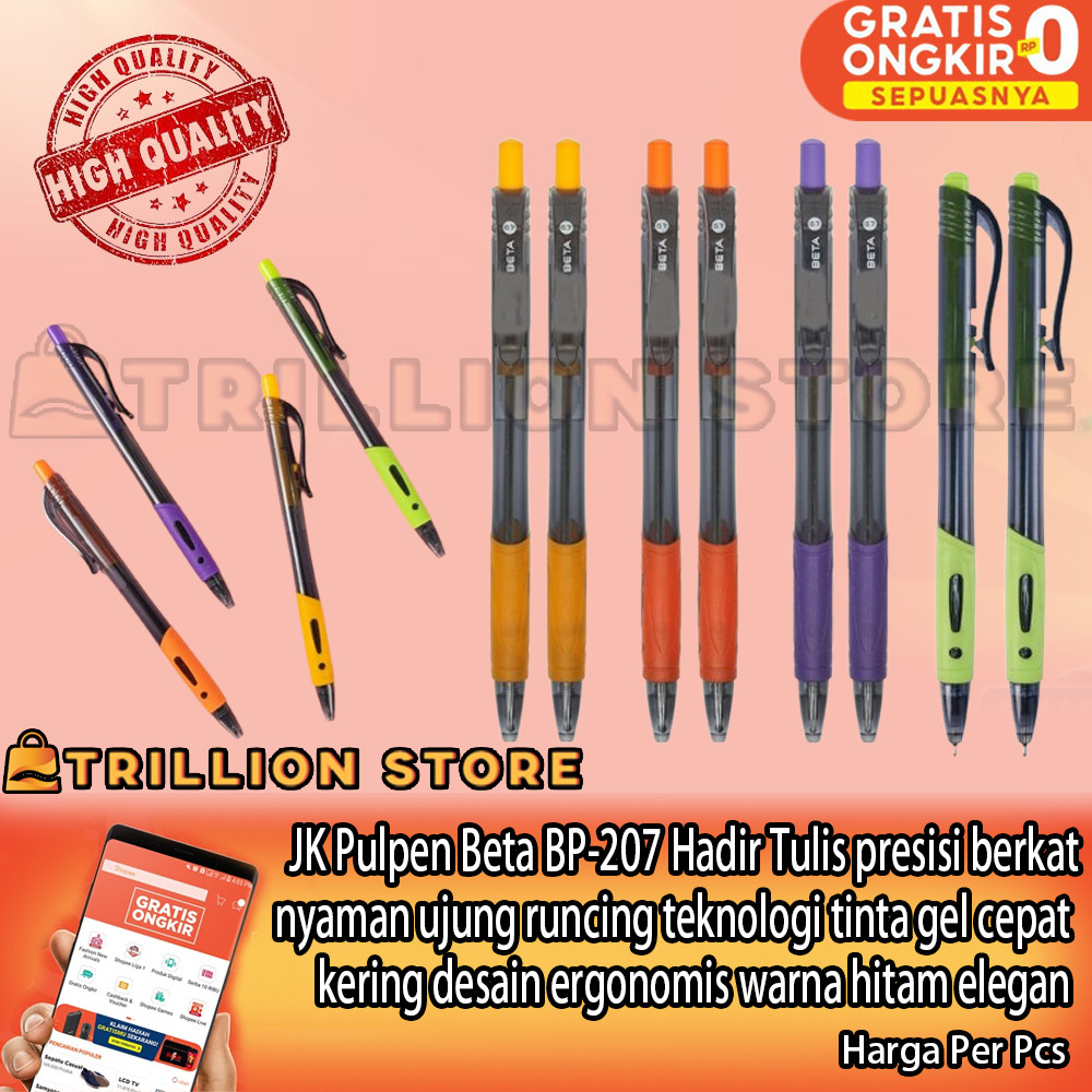 

JK Pulpen Beta BP-207 Hadir Tulis presisi nyaman berkat ujung runcing teknologi tinta gel cepat kering desain oval ergonomis warna hitam elegan klik instan modern ideal kebutuhan kantor sekolah catatan presentasi SJN laporan harian Futuristik Kekinian