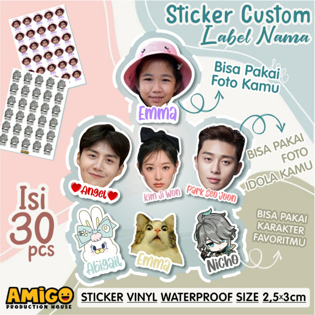 

Sticker Nama Custom Foto Wajah Gambar Suka Suka Anti Air
