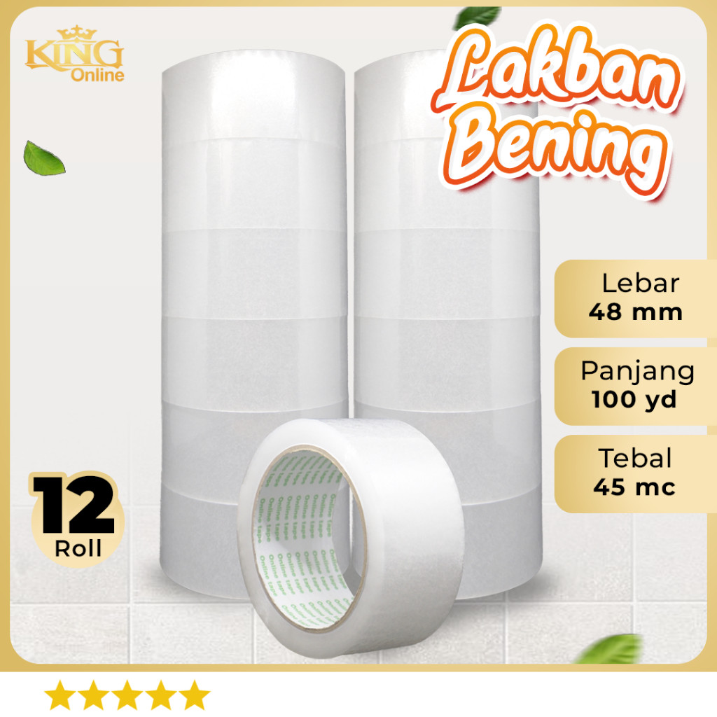 

Jaje.store 12 pcs Lakban Bening 48 MM X 100Y ECO Online Tape Plakban Isolatip Solatip Kualitas Nachi Daimaru