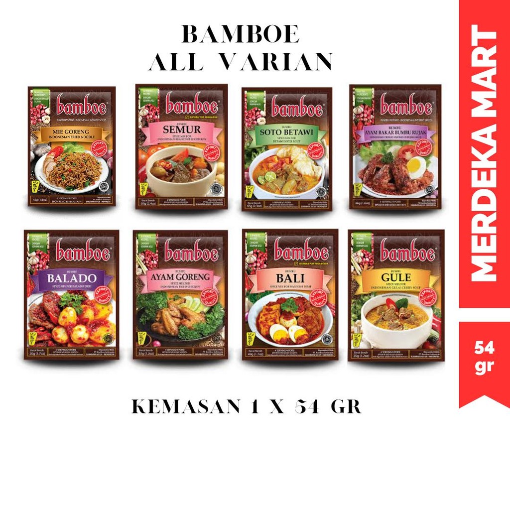 

(1 PCS) BAMBOE BUMBU IINSTAN DAPUR ALL VARIAN Bawang GULE KARE RENDANG OPOR SOP AYAM SOTO SUMUR RAWON