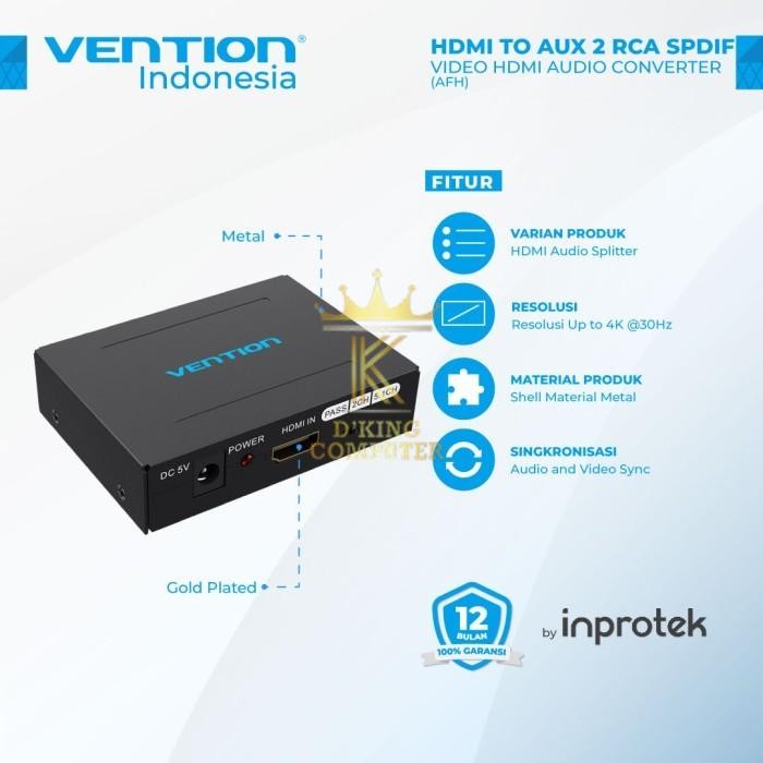 Vention HDMI Audio Devider Splitter to Optical SPDIF & Aux RCA LR AFH
