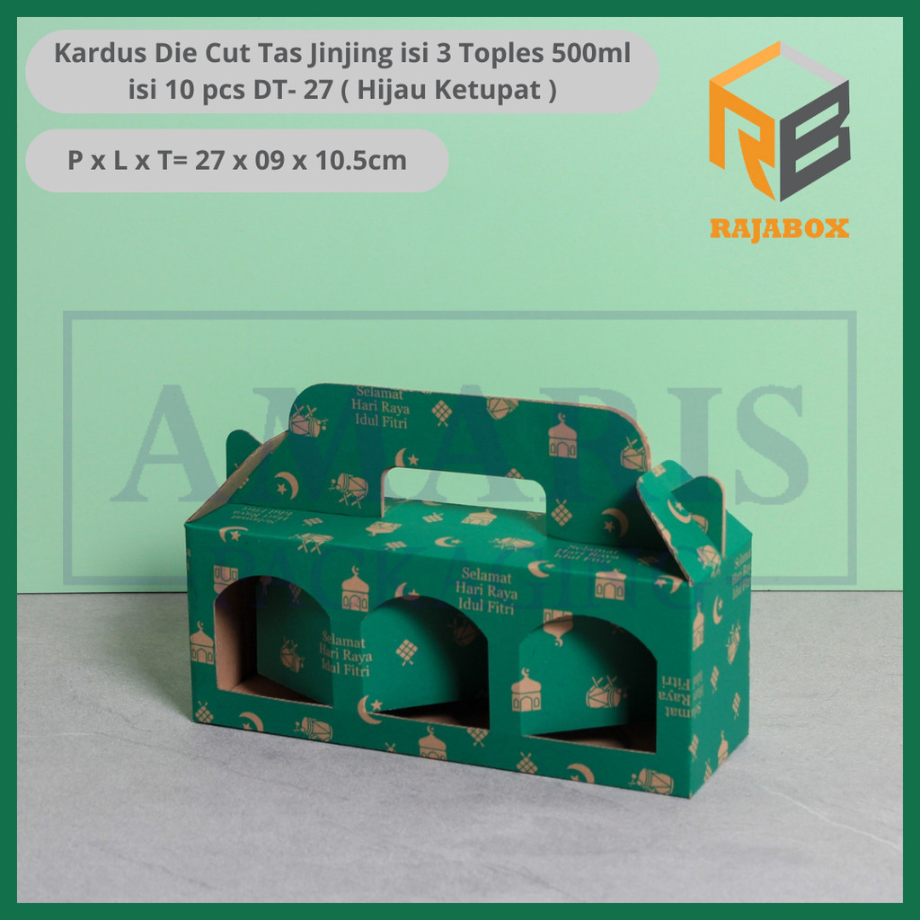 

DT-27 Kardus Die Cut Tas Jinjing Isi 3 Toples Jar (UKURAN TOPLES 8.5 CM DAN TINGGI 10CM) Amaris