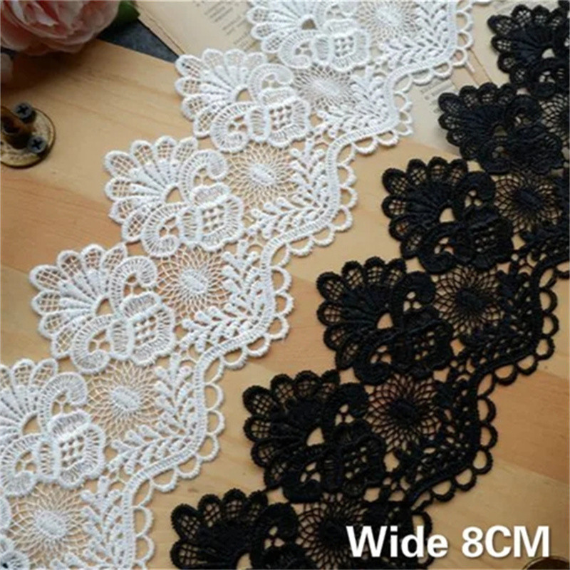 

8CM Wide Exquisite White Black Cotton Embroidered Fringe Ribbon 3d Flowers Lace Trim Curtains Dress DIY Home Sewing Supplies