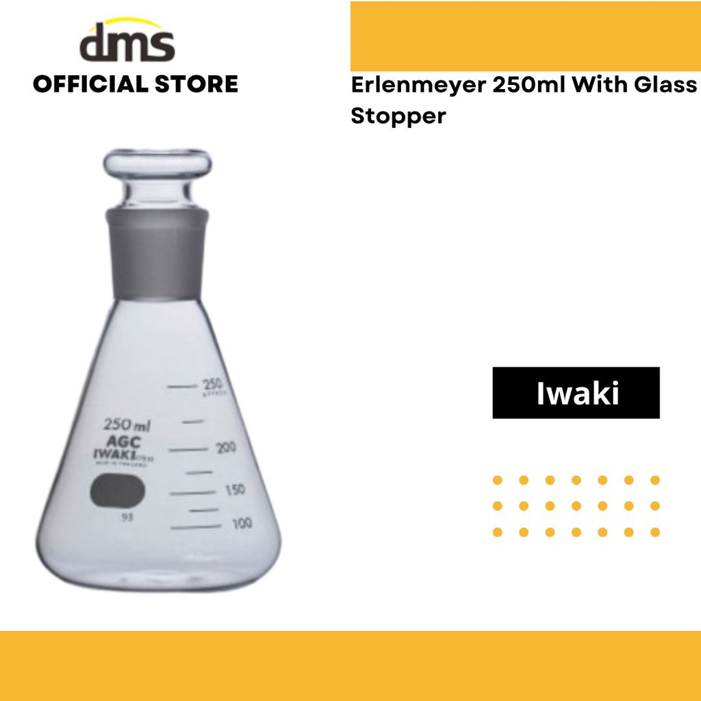 IWAKI Erlenmeyer Flask Tutup Kaca 250 ml / Labu Erlenmeyer Asah TS 29/32