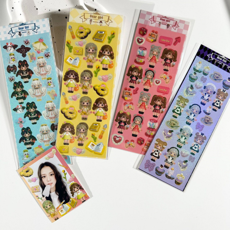 

Laser Glitter Sweet Cute Kawaii 3D Modeling Girl Stickers Handbook Star Card Photo Notebook Diary DIY Decorative Cartoon Sticker